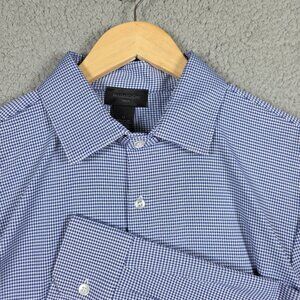 Magaschoni Shirt Mens Size Medium Blue Gingham Soft Long Sleeve Office Reg Fit